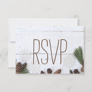 Tarjeta De Confirmación De Asistencia Boda RSVP-Winter Pinecone y Snowflakes