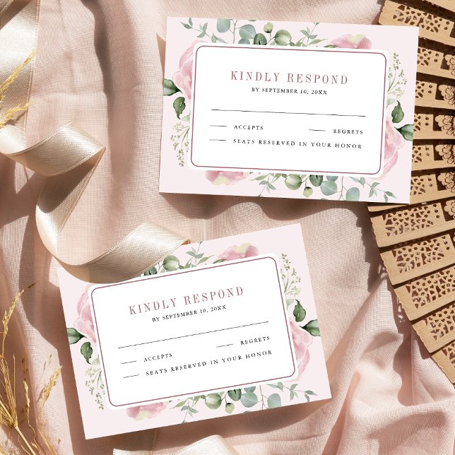Tarjeta De Confirmación De Asistencia Boda Rubor Floral rosa Eucalyptus (Subido por el creador)
