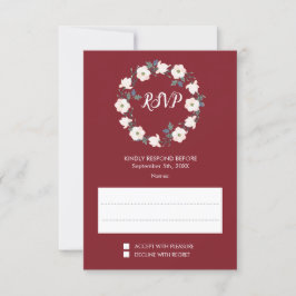 Tarjeta De Confirmación De Asistencia Boda Rubor Floral Wreath Burgundy