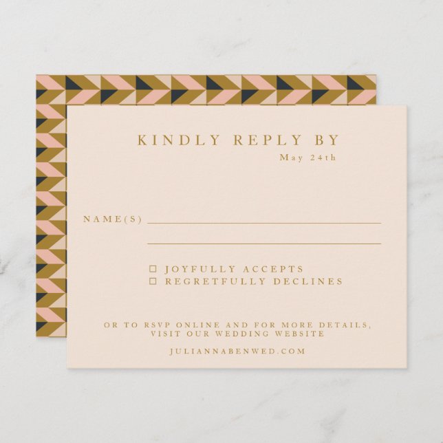 Tarjeta De Confirmación De Asistencia Boda Rubor Geométrico Art Deco Black Gold (Anverso / Reverso)