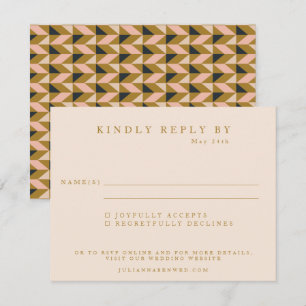 Tarjeta De Confirmación De Asistencia Boda Rubor Geométrico Art Deco Black Gold