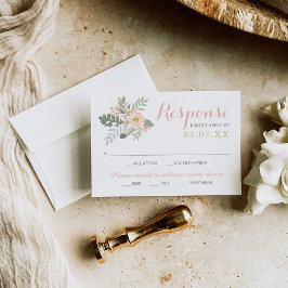 Tarjeta De Confirmación De Asistencia Boda Rubor Pink and Gold Floral Boho