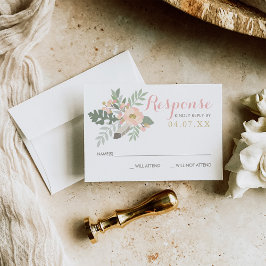 Tarjeta De Confirmación De Asistencia Boda Rubor Pink and Gold Floral Boho
