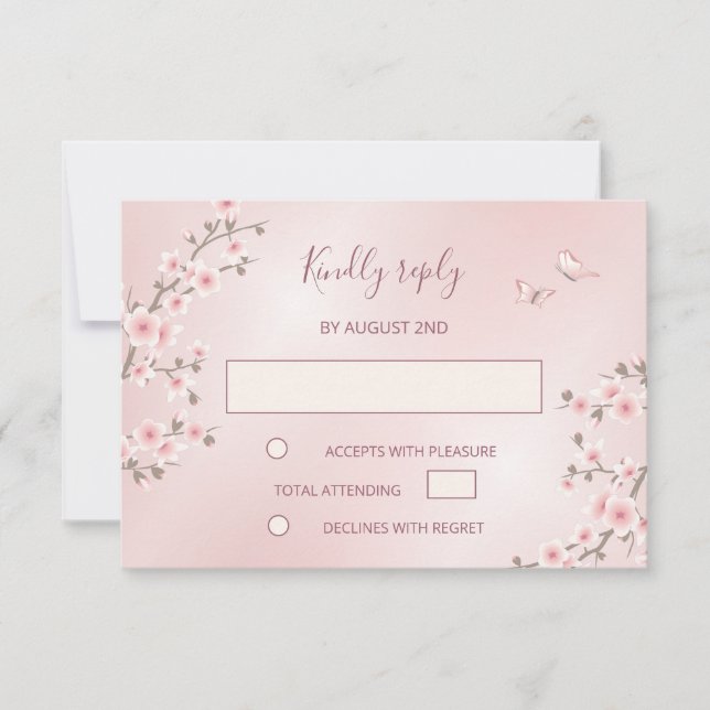 Tarjeta De Confirmación De Asistencia Boda Rubor Pink Cherry Blossom (Anverso)