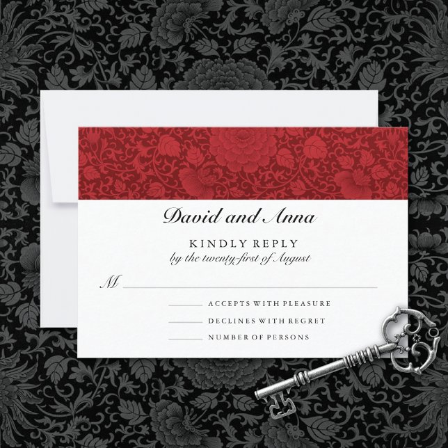 Tarjeta De Confirmación De Asistencia Boda Ruby Red Floral Brocade (Subido por el creador)