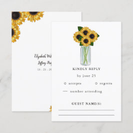 Tarjeta De Confirmación De Asistencia Boda Rustic Mason Jar Sunflowers