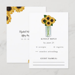 Tarjeta De Confirmación De Asistencia Boda Rustic Mason Jar Sunflowers