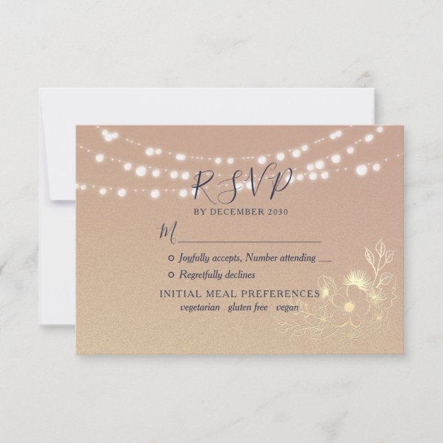 Tarjeta De Confirmación De Asistencia Boda Rustic String Lights (Anverso)