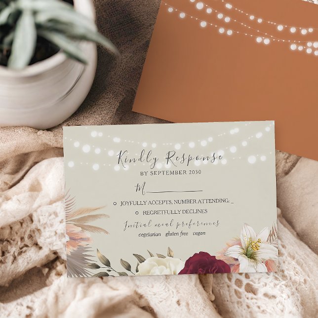 Tarjeta De Confirmación De Asistencia Boda Rustic String Lights (Subido por el creador)