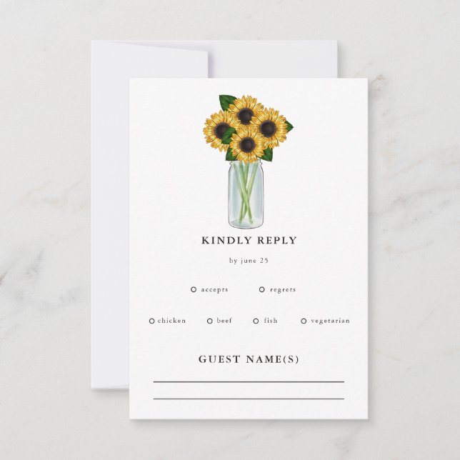 Tarjeta De Confirmación De Asistencia Boda Rustic Sunflowers Mason Jar (Anverso)
