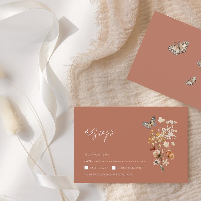 Tarjeta De Confirmación De Asistencia Boda Rustic Terracotta Otumt Fall Wildflowers (Subido por el creador)