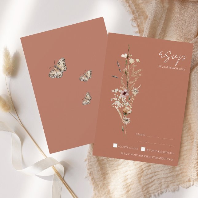 Tarjeta De Confirmación De Asistencia Boda Rustic Terracotta Otumt Fall Wildflowers (Subido por el creador)