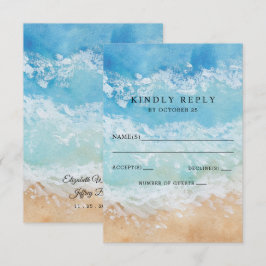 Tarjeta De Confirmación De Asistencia Boda Rustic Watercolor Summer Sea Beach