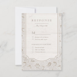 Tarjeta De Confirmación De Asistencia Boda rústica de campo de madera de encaje blanco R