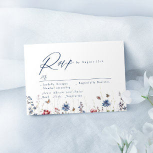 Tarjeta De Confirmación De Asistencia Boda rústica de flores silvestres acuarela azul ma