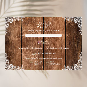 Tarjeta De Confirmación De Asistencia Boda rústica de la madera y el encaje