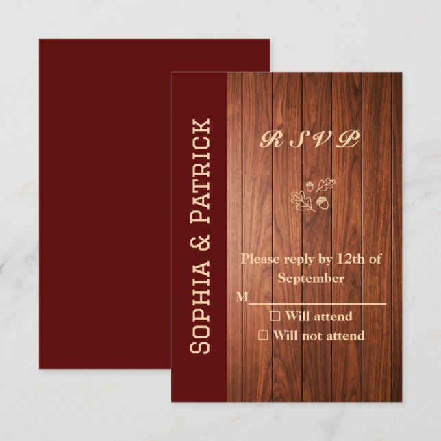 Tarjeta De Confirmación De Asistencia Boda rústica elegante (Anverso / Reverso)