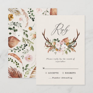 Tarjeta De Confirmación De Asistencia Boda rústica elegante floral rosa terracota ciervo