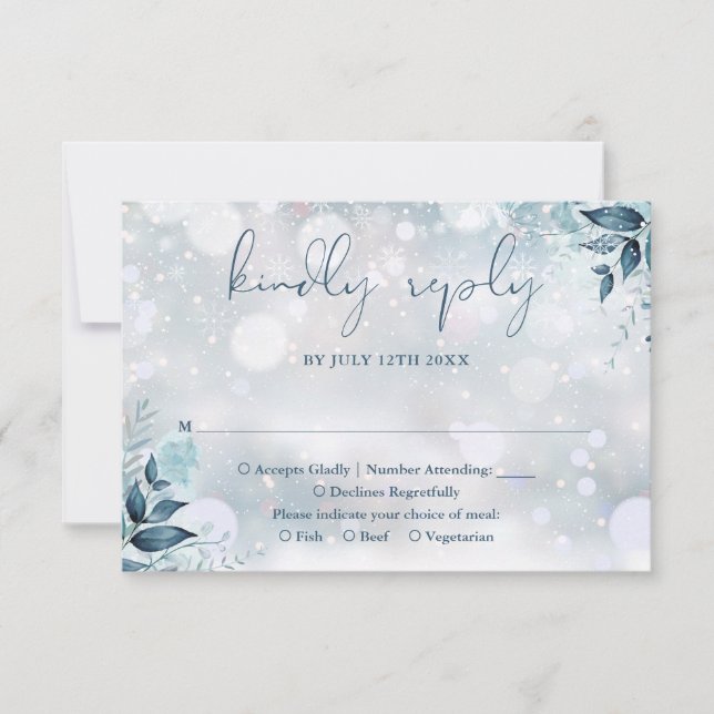 Tarjeta De Confirmación De Asistencia Boda Rústica Floral Elegante De Invierno (Anverso)