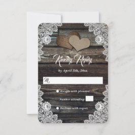 Tarjeta De Confirmación De Asistencia Boda Rústico Barn Wood Lace Burlap Hearts