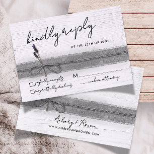 Tarjeta De Confirmación De Asistencia Boda Rústico Boho Eco Faux Burlap Wood Lavender