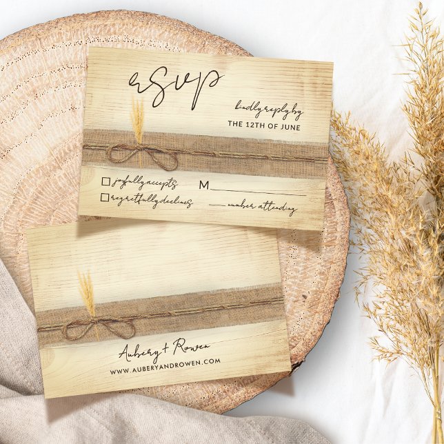 Tarjeta De Confirmación De Asistencia Boda Rústico Boho Faux Pampass Grass Eco Wood (Subido por el creador)