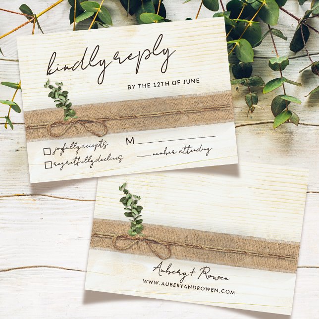 Tarjeta De Confirmación De Asistencia Boda Rústico Boho Floral Eco Wood Eucalyptus (Subido por el creador)