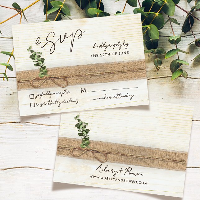 Tarjeta De Confirmación De Asistencia Boda Rústico Boho Floral Eco Wood Eucalyptus (Subido por el creador)