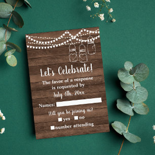 Tarjeta De Confirmación De Asistencia Boda Rústico Charm Mason Jar String Luces