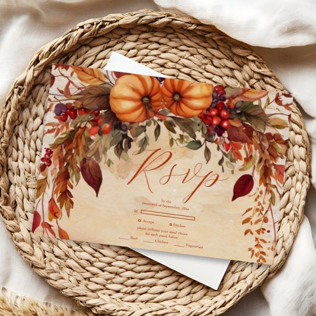Tarjeta De Confirmación De Asistencia Boda Rústico de Calabaza Floral Caída (Subido por el creador)
