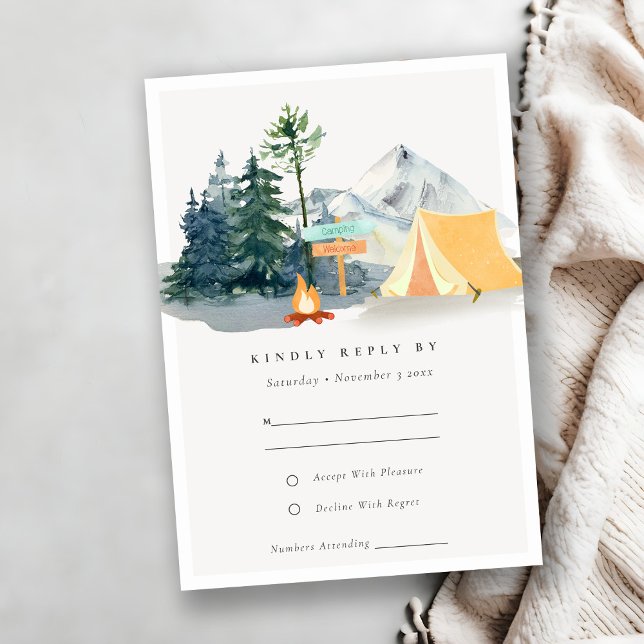 Tarjeta De Confirmación De Asistencia Boda Rústico de Camping Pine Woods (Subido por el creador)