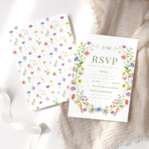 Tarjeta De Confirmación De Asistencia Boda rústico de flor floral de pradera colorida