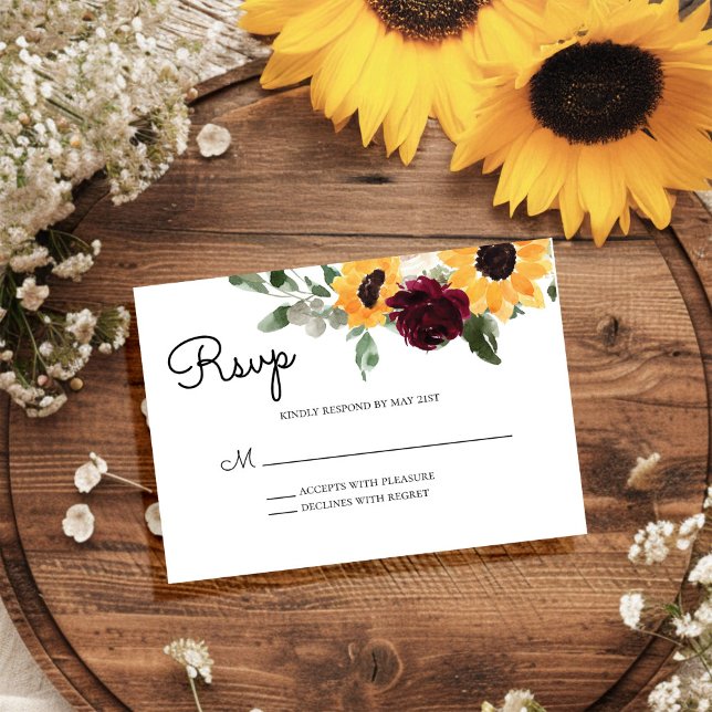 Tarjeta De Confirmación De Asistencia Boda Rústico de girasol y Rosas (Subido por el creador)