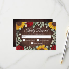 Tarjeta De Confirmación De Asistencia Boda Rústico de girasoles Eucalipto Rojas