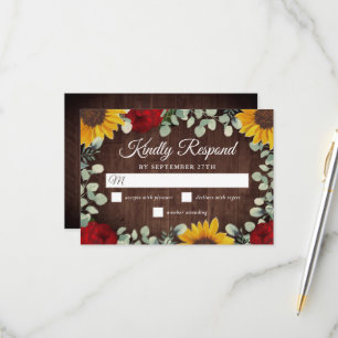 Tarjeta De Confirmación De Asistencia Boda Rústico de girasoles Eucalipto Rojas