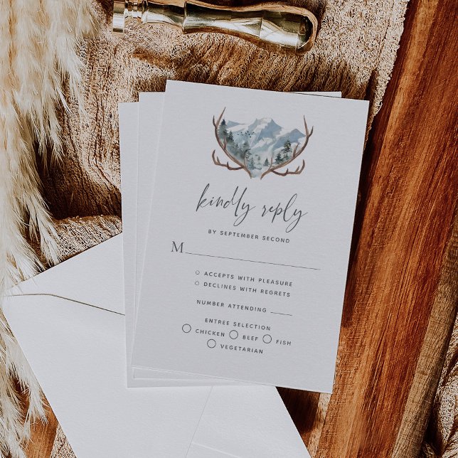 Tarjeta De Confirmación De Asistencia Boda Rústico de las Montañas Antlers (Subido por el creador)