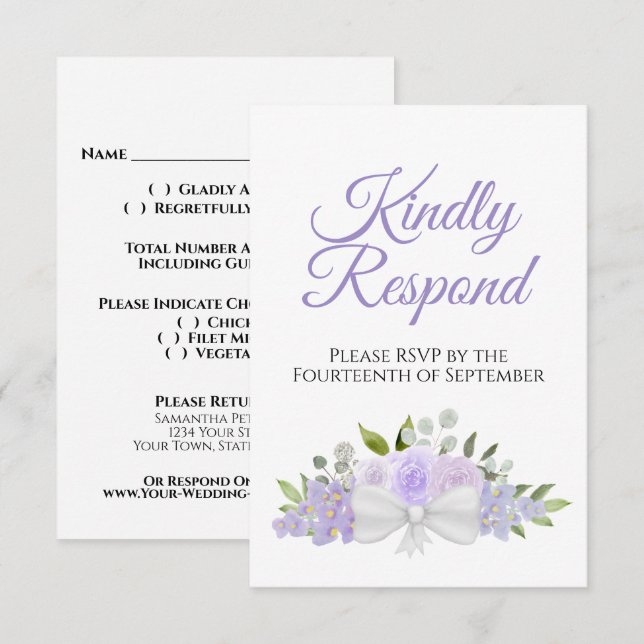 Tarjeta De Confirmación De Asistencia Boda Rústico de Lavanda Purple Floral (Anverso / Reverso)