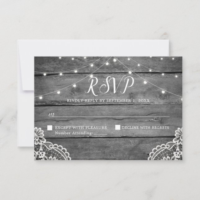 Tarjeta De Confirmación De Asistencia Boda Rústico De Luces De Madera (Anverso)