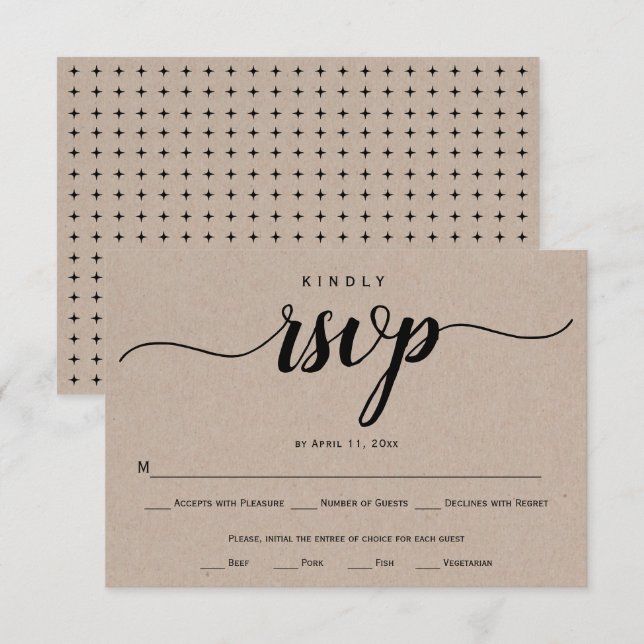 Tarjeta De Confirmación De Asistencia Boda rústico de papel kraft de caligrafía de guión (Anverso / Reverso)