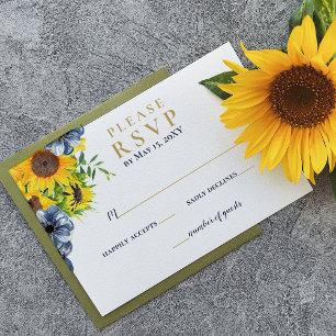 Tarjeta De Confirmación De Asistencia Boda Rústico de Sunflower Azul de la Marina de col