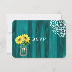Tarjeta De Confirmación De Asistencia Boda Rústico de Sunflower Mason Jar Wood