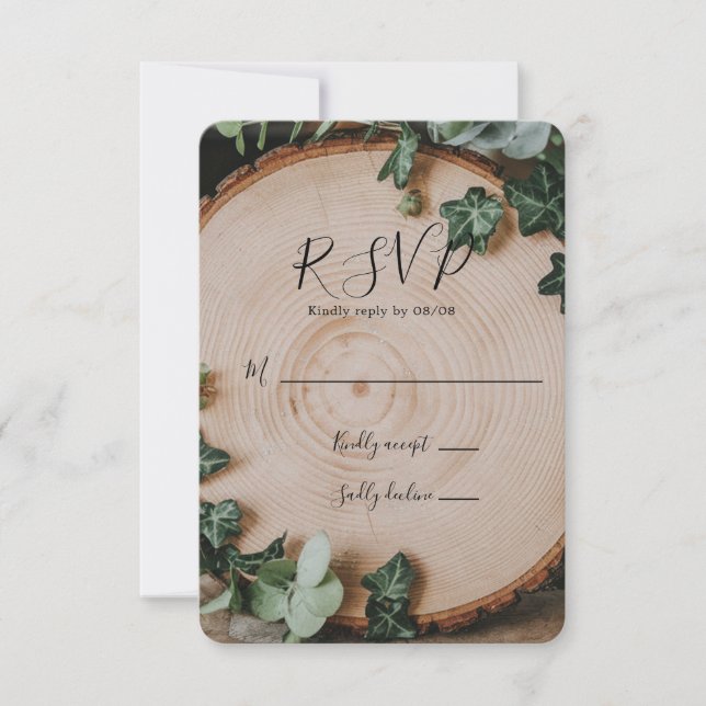 Tarjeta De Confirmación De Asistencia Boda Rústico de Verdor y Salto de Madera (Anverso)