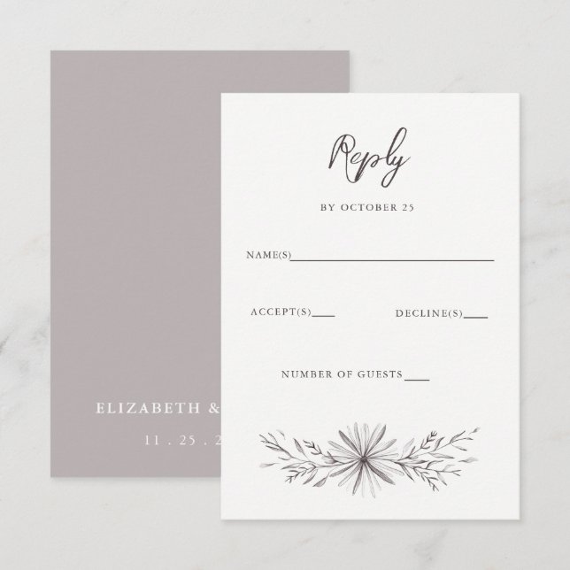 Tarjeta De Confirmación De Asistencia Boda Rústico Elegante De Esbozo Floral (Anverso / Reverso)