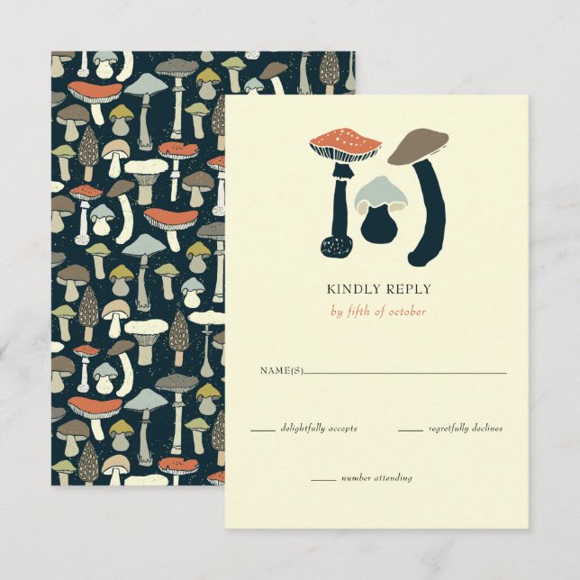 Tarjeta De Confirmación De Asistencia Boda rústico elegante de setas silvestres de bosqu (Anverso / Reverso)