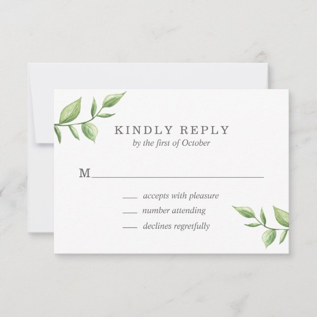 Tarjeta De Confirmación De Asistencia Boda Rústico Elegante de Vegetación (Anverso)