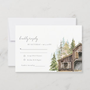 Tarjeta De Confirmación De Asistencia Boda Rústico Elegante del Bosque Pine Woods