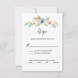 Tarjeta De Confirmación De Asistencia Boda Rústico Floral Elegante Azul Dusty