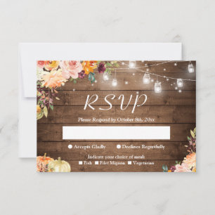 Tarjeta De Confirmación De Asistencia Boda Rústico Floral Mason Jar Luces de Otoño
