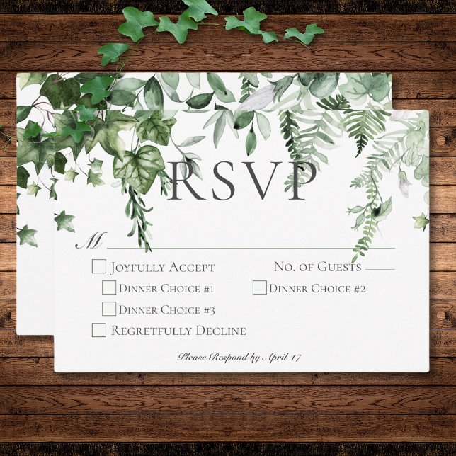Tarjeta De Confirmación De Asistencia Boda Rústico Ivy & Sage Green Dinner (Rustic Ivy & Sage Greenery Wedding Dinner RSVP Card)