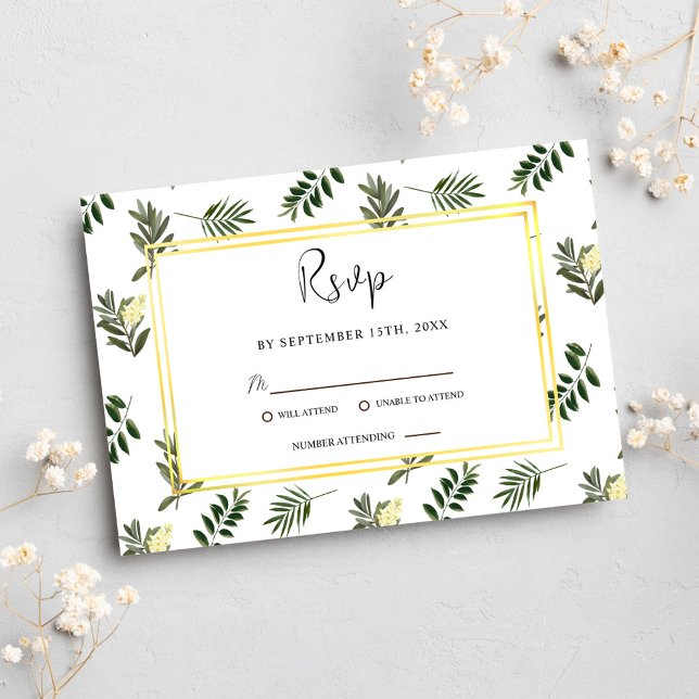 Tarjeta De Confirmación De Asistencia Boda rústico moderno de acuarela elegante botánica (Botanical Elegant Watercolor Modern Rustic Wedding RSVP Card)